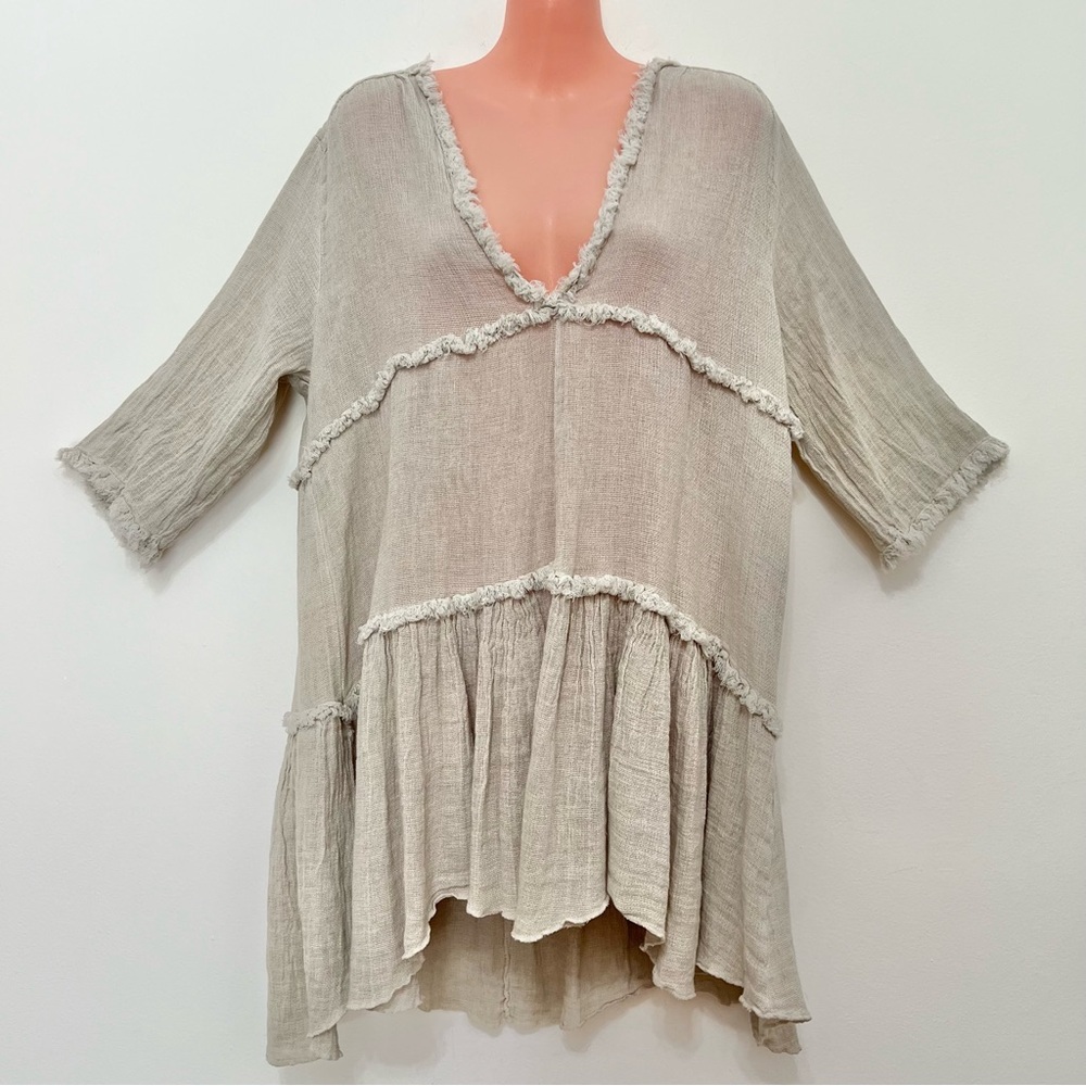 NWT Meo Meli Gauzy Flowy Tunic Top Dress Boho Beachy Neutral - Picture 3 of 14